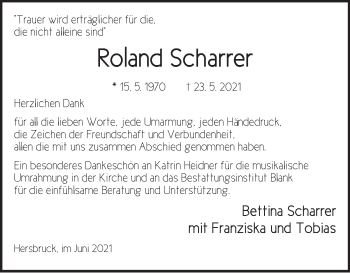 Traueranzeige von Roland Scharrer von Hersbrucker Zeitung