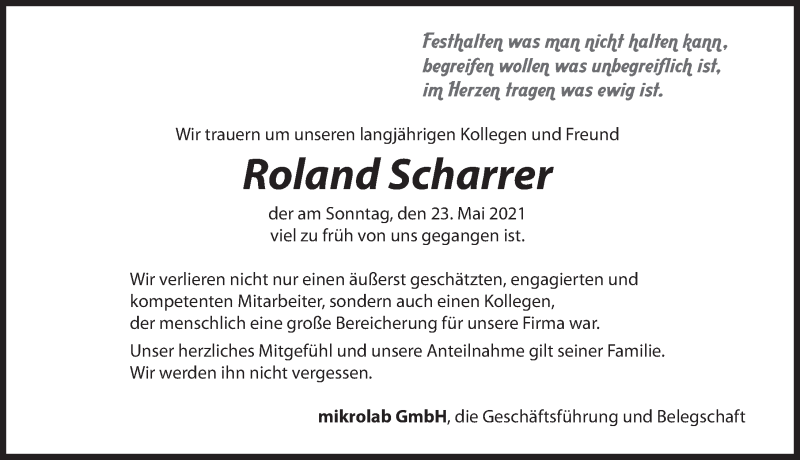  Traueranzeige für Roland Scharrer vom 05.06.2021 aus Hersbrucker Zeitung