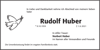 Traueranzeige von Rudolf Huber von Pegnitz-Zeitung