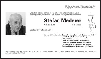 Traueranzeige von Stefan Mederer von Der Bote