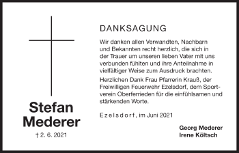 Traueranzeige von Stefan Mederer von Der Bote