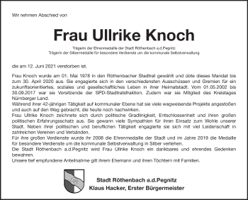 Traueranzeige von Ullrike Knoch von Pegnitz-Zeitung