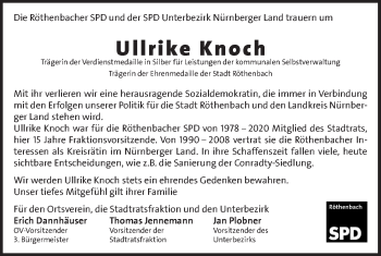 Traueranzeige von Ullrike Knoch von Pegnitz-Zeitung