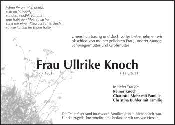 Traueranzeige von Ullrike Knoch von Pegnitz-Zeitung