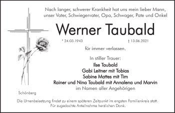 Traueranzeige von Werner Taubald von Pegnitz-Zeitung