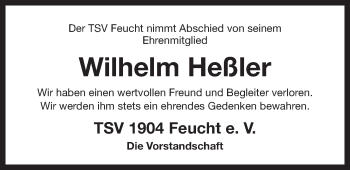 Traueranzeige von Wilhelm Heßler von Der Bote