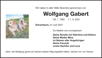 Traueranzeige von Wolfgang Gabert von Der Bote