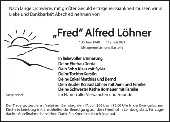 Traueranzeige von Alfred Löhner von Pegnitz-Zeitung