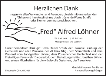 Traueranzeige von Alfred Löhner von Pegnitz-Zeitung