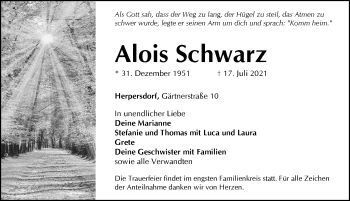 Traueranzeige von Alois Schwarz von Pegnitz-Zeitung