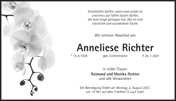 Traueranzeige von Anneliese Richter von Pegnitz-Zeitung
