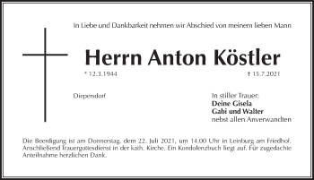 Traueranzeige von Anton Köstler von Pegnitz-Zeitung