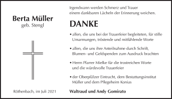 Traueranzeige von Berta Müller von Pegnitz-Zeitung
