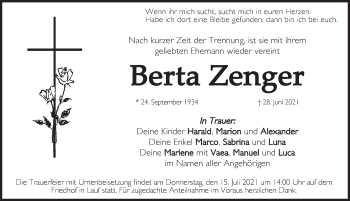 Traueranzeige von Berta Zenger von Pegnitz-Zeitung