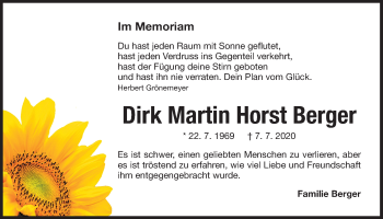 Traueranzeige von Dirk Martin Horst Berger von Der Bote