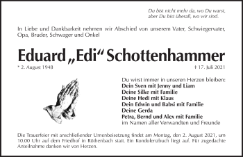 Traueranzeige von Eduard  Schottenhammer von Pegnitz-Zeitung