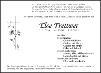 Traueranzeige von Else Trettwer von Pegnitz-Zeitung