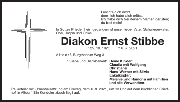 Traueranzeige von Ernst Stibbe von Der Bote