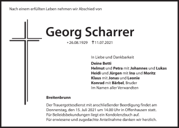 Traueranzeige von Georg Scharrer von Hersbrucker Zeitung