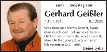 Traueranzeige von Gerhard Geißler von Pegnitz-Zeitung