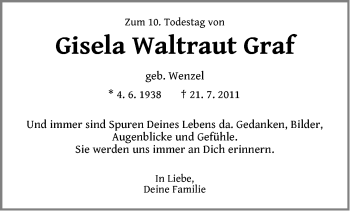 Traueranzeige von Gisela Waltraut Graf von Der Bote