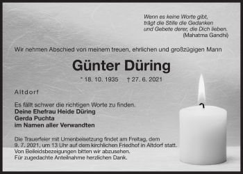 Traueranzeige von Günter Düring von Der Bote
