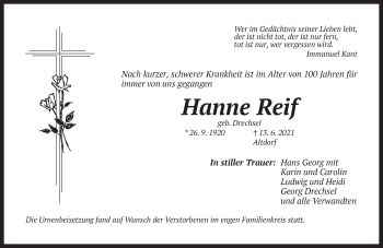Traueranzeige von Hanne Reif von Der Bote