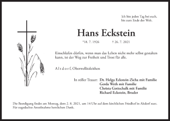 Traueranzeige von Hans Eckstein von Der Bote