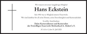 Traueranzeige von Hans Eckstein von Der Bote