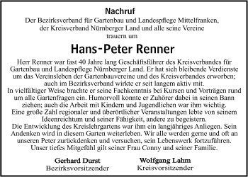 Traueranzeige von Hans-Peter Renner von Der Bote