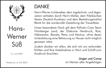 Traueranzeige von Hans-Werner Süß von Hersbrucker Zeitung
