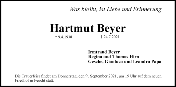 Traueranzeige von Hartmut Beyer von Der Bote