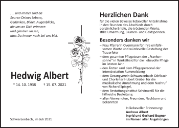 Traueranzeige von Hedwig Albert von Der Bote