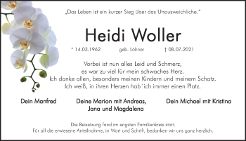 Traueranzeige von Heidi Woller von Hersbrucker Zeitung