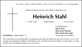 Traueranzeige von Heinrich Stahl von Pegnitz-Zeitung