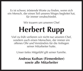 Traueranzeige von Herbert Rupp von Der Bote