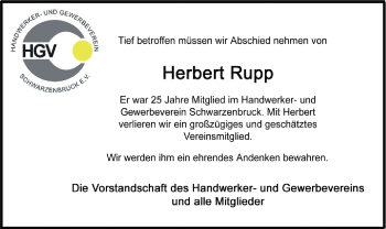 Traueranzeige von Herbert Rupp von Der Bote