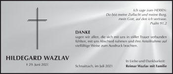 Traueranzeige von Hildegard Wazlav von Pegnitz-Zeitung