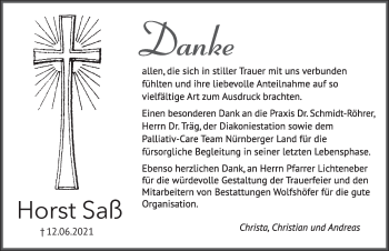 Traueranzeige von Horst Saß von Hersbrucker Zeitung