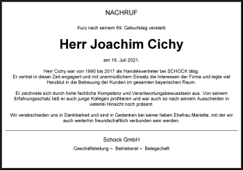 Traueranzeige von Joachim Cichy von Der Bote