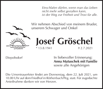 Traueranzeige von Josef Gröschel von Pegnitz-Zeitung