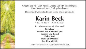 Traueranzeige von Karin Beck von Der Bote