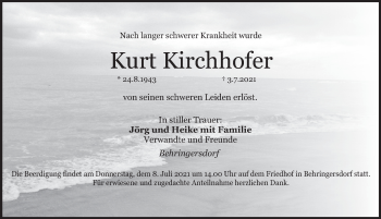 Traueranzeige von Kurt Kirchhofer von Pegnitz-Zeitung