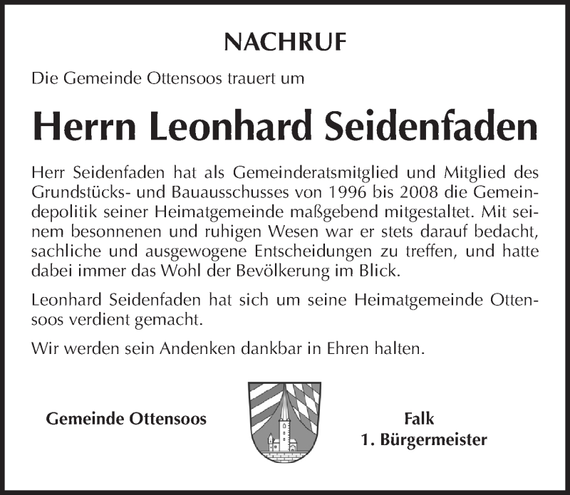  Traueranzeige für Leonhard Seidenfaden vom 09.07.2021 aus Pegnitz-Zeitung