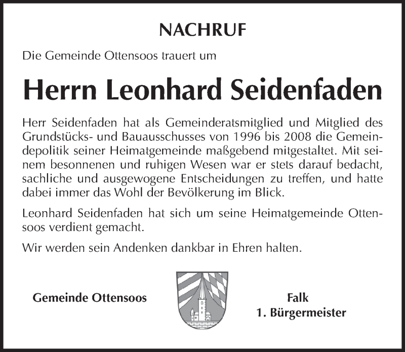  Traueranzeige für Leonhard Seidenfaden vom 10.07.2021 aus Hersbrucker Zeitung