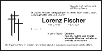 Traueranzeige von Lorenz Fischer von Der Bote