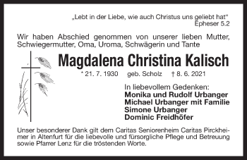 Traueranzeige von Magdalena Christina Kalisch von Der Bote