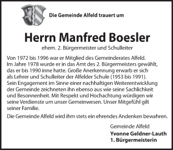 Traueranzeige von Manfred Boesler von Hersbrucker Zeitung