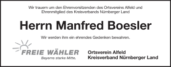 Traueranzeige von Manfred Boesler von Pegnitz-Zeitung