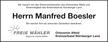 Traueranzeige von Manfred Boesler von Der Bote